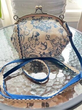 Disney Resort Tokyo Alice in Wonderland Blue Cream Printed Crossbody Bag